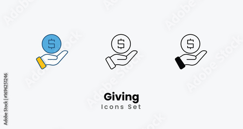 Giving Icons thin line and glyph vector icon stock illustration