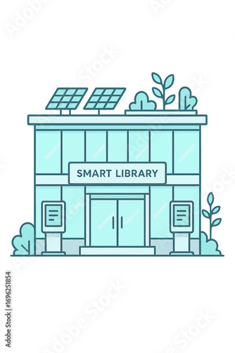 Modern eco-friendly smart library with solar panels and digital technology