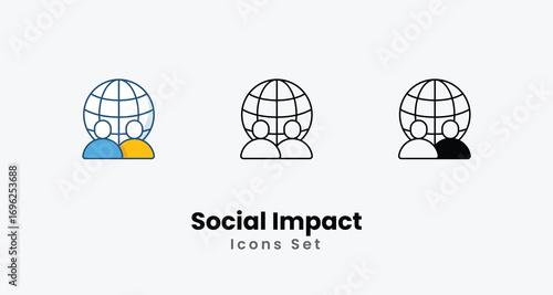 Social Impact Icons thin line and glyph vector icon stock illustration