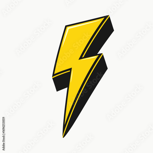 Vibrant yellow lightning bolt with a bold black outline and threedimensional shadow effect.