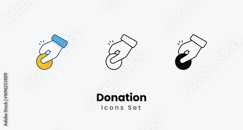 Donation Icons thin line and glyph vector icon stock illustration