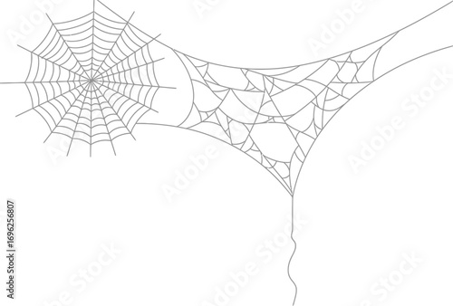 Spiderweb Design, Silver Line Art Isolated on Transparent Background