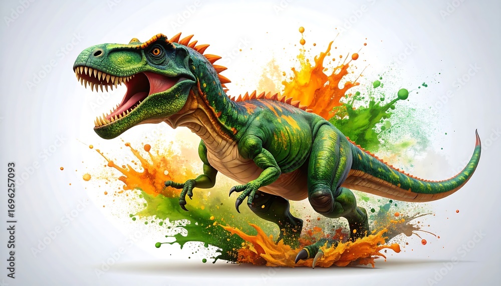 Obraz premium Fierce dinosaur in vibrant splashes