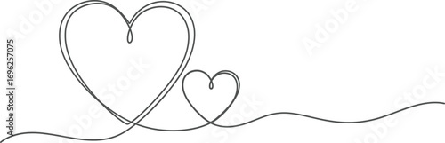 Two Hearts Connection Continuous Line Art, Minimalist Design on White Background