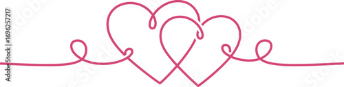 Two Intertwined Hearts with One Line Pink Love Design on White Background