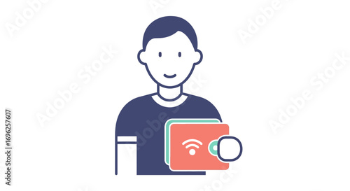 Man holding a wallet with a contactless payment chip, representing modern financial transactions and convenience