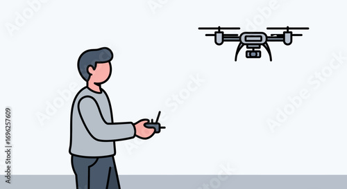 Man Operating Drone with Remote Controller Modern Technology Illustration