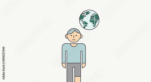 Global Awareness Illustrated Man Contemplating the World