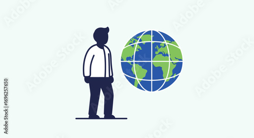 Concept of an individual engaging with a global perspective, symbolizing international awareness and the interconnectedness of the world, fostering understanding of worldwide connections