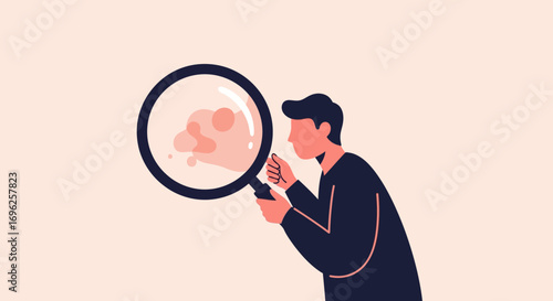 Brain Analysis Man Inspecting Thought Bubble with Magnifying Glass