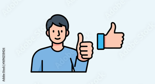 Confident Man Giving Exaggerated Dual Thumbs-Up Vector