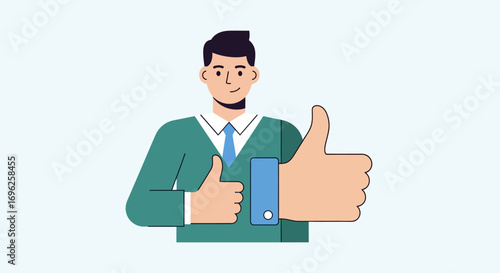 Confident Man Giving Exaggerated Dual Thumbs-Up Vector