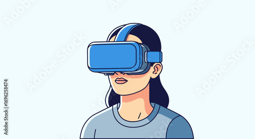 Minimalist Vector of Woman in VR Headset