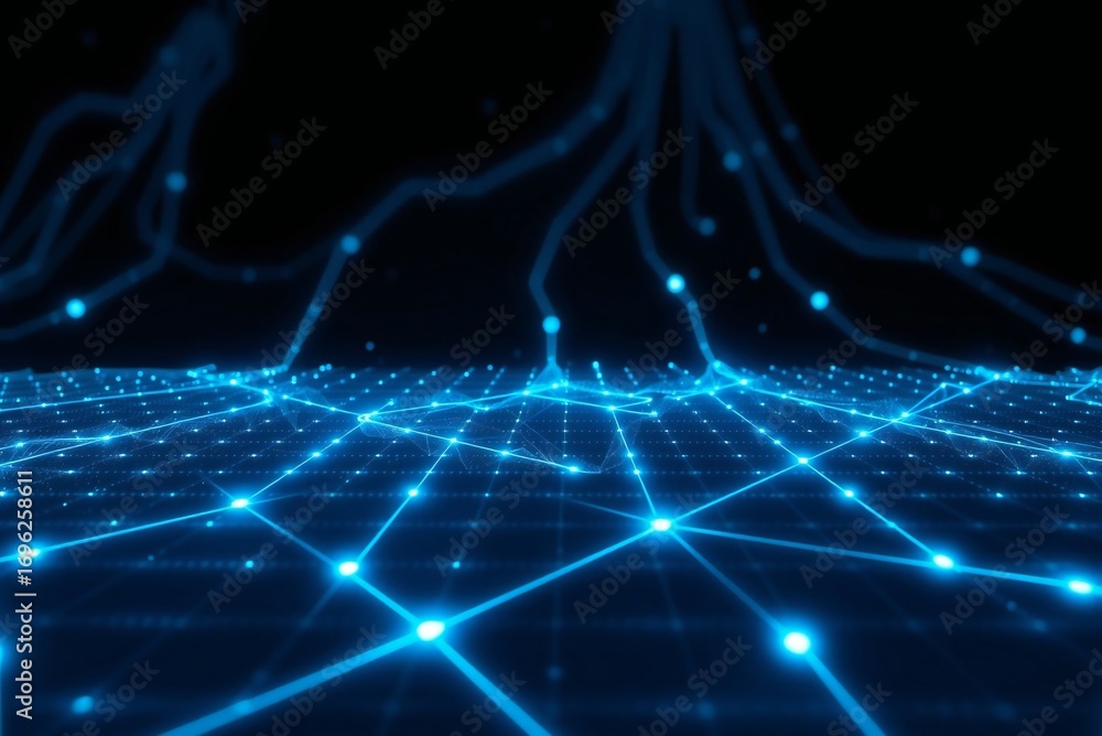 Obraz premium Glowing grid pattern that spreads across a dark background