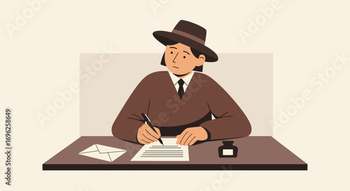 Flat Design Illustration of Focused Person Writing