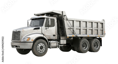 Silver dump truck for construction or transportation isolated PNG with Transparent Background