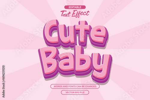 Cute baby editable text effect with 3d pink text effect