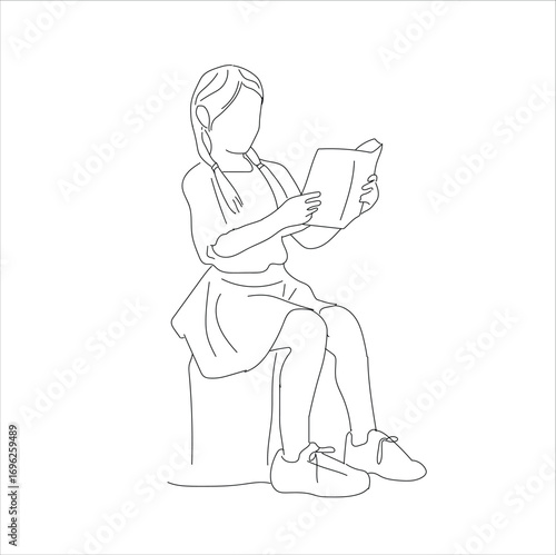 one continuous drawn line girl reading a book 