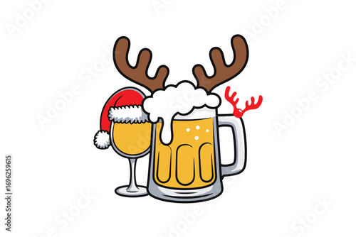Christmas Beer and Wine Glass Vector