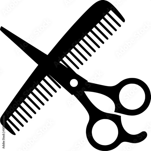 Abstract scissors and comb icon, geometric shapes, futuristic elegance, modern barber shop logo, vector silhouette.