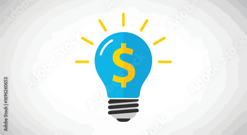 Glowing light bulb with a dollar sign symbol inside.