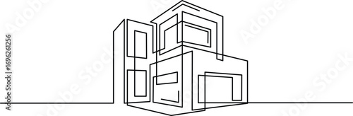 Modern architectural design with minimalist line art showcasing a contemporary building facade for unique construction and real estate projects, ideal for architects and designers