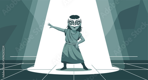 A confident young girl in a luchador mask strikes a pose.