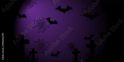 Halloween background with purple bats and pumpkin eps 10