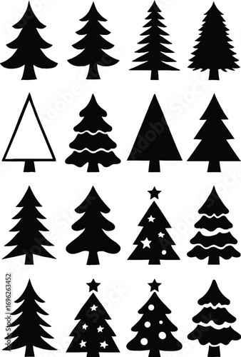 Vector Christmas trees collection with pine and fir designs for seamless winter holiday patterns