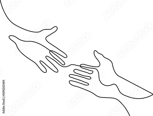 Elegant line art showing hands reaching out for connection and support, perfect for conveying unity, assistance, and partnership, ideal for social media or website graphics
