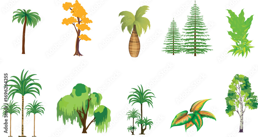 Obraz premium Different seasonal trees illustration set – green summer, yellow autumn, bare winter