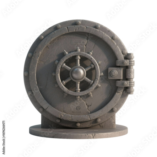 Antique bank vault door isolated on transparent background