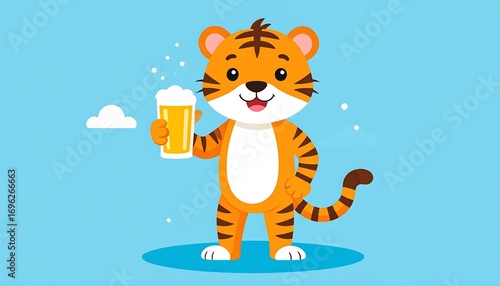 Cute tiger with a beer