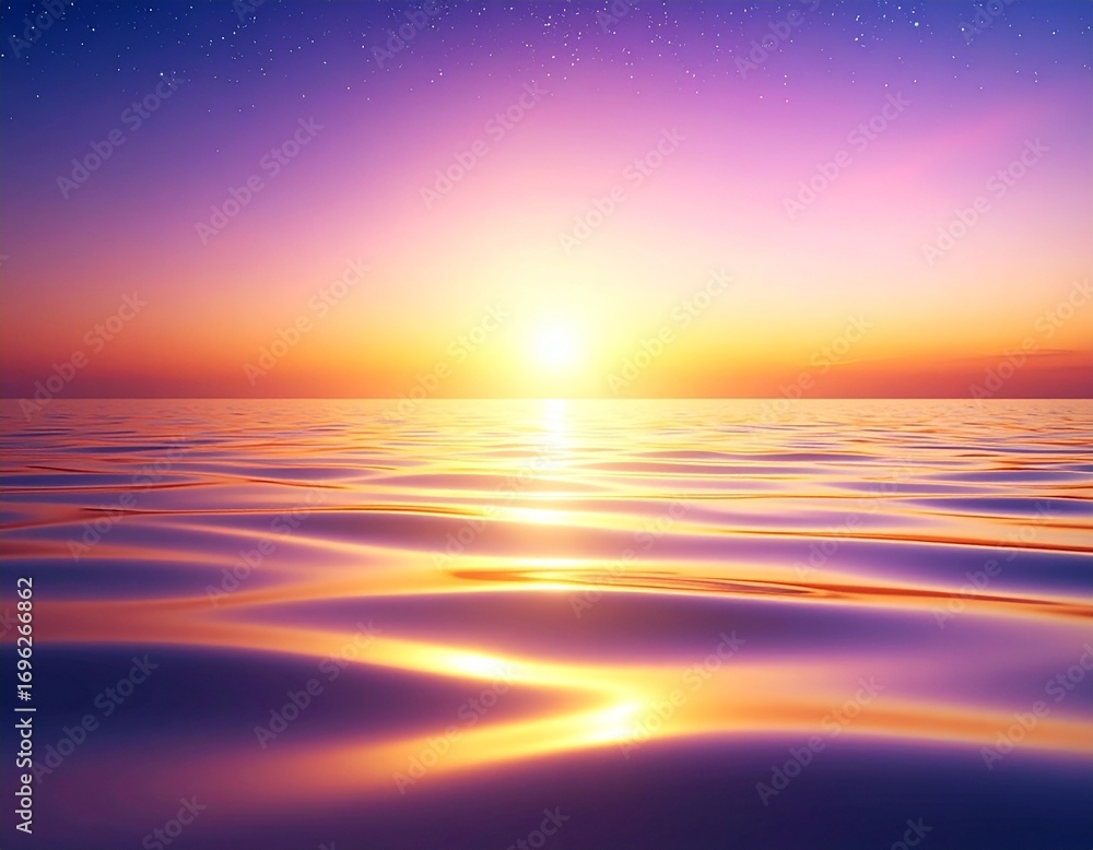 Fototapeta premium Purple landscape background with sunset over the water surface