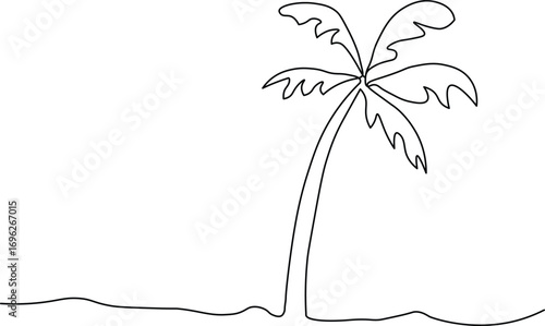 Dreamy minimalist palm tree line art evokes tropical summer vibes, perfect for elegant branding, travel posters, and simple designs with a touch of breezy seaside serenity