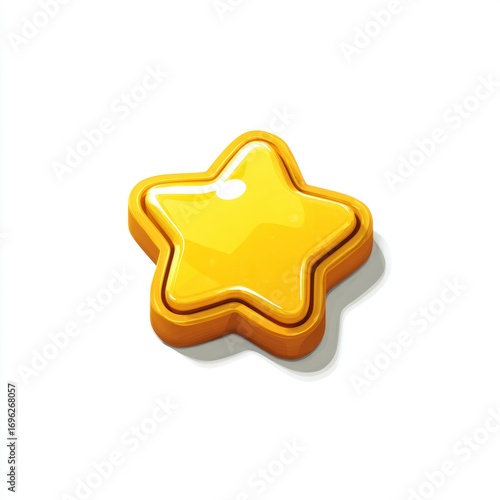 Glossy, cartoonish golden star with a subtle shadow, isolated on white