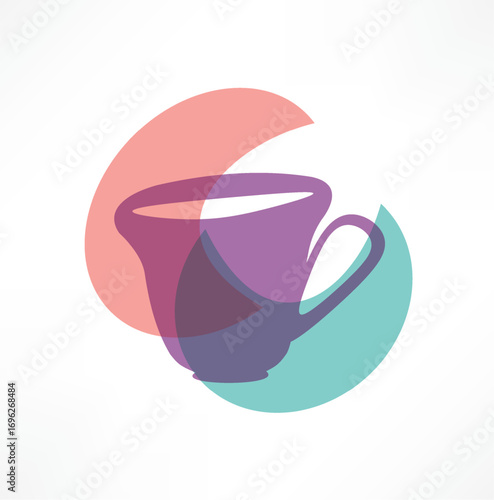 Colorful coffee cup design with abstract shapes featuring soft hues and modern aesthetics