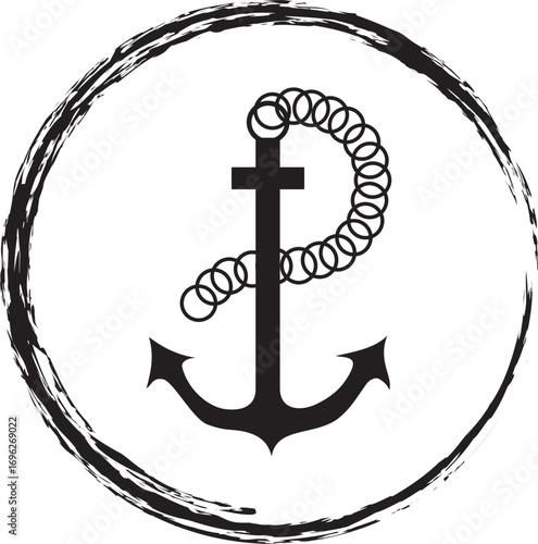 Black anchor inside grunge circle vector illustration