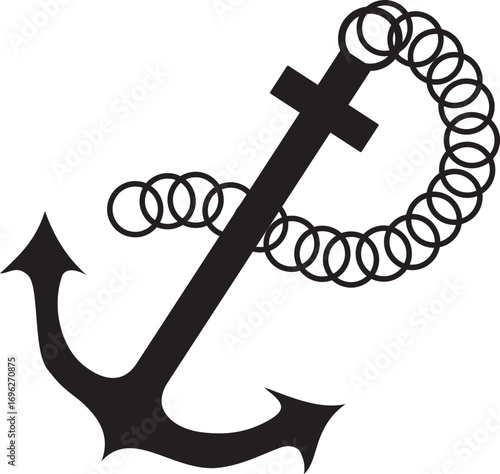 Simple anchor with chain silhouette nautical design