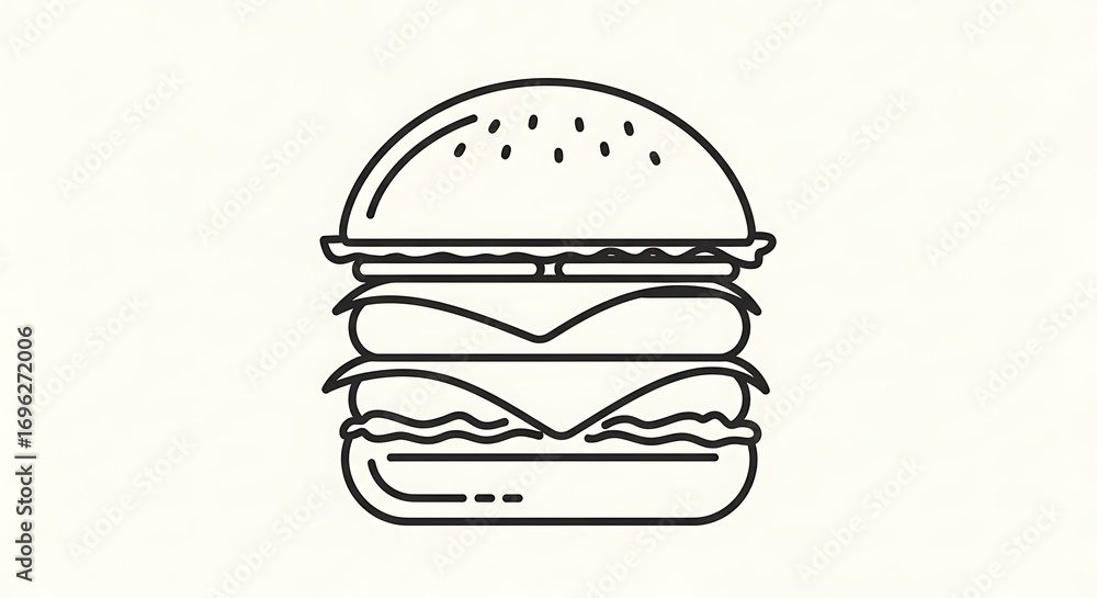 Fototapeta premium Triple Decker Cheeseburger Line Art Illustration