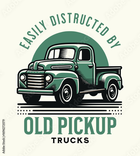 Vintage green pickup truck illustration classic