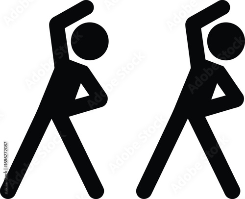 Silhouettes of people stretching, fitness exercise, warm-up routine, health and wellness, physical activity, workout preparation