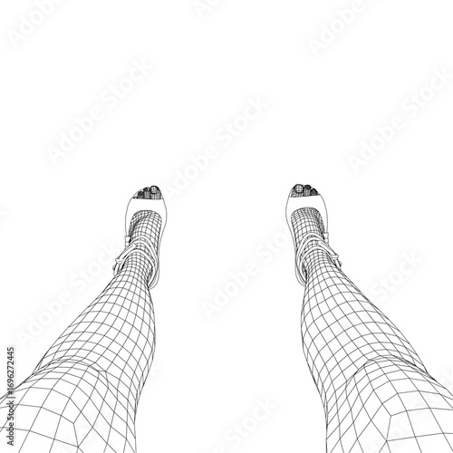 A woman's legs in high heels, black and white contour drawing on a white background.