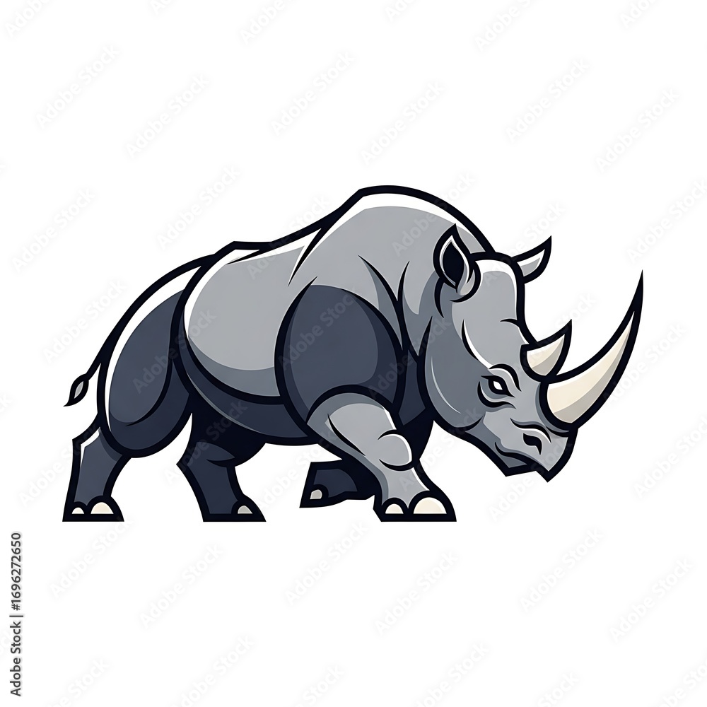 Obraz premium Stylized Rhino Illustration: Bold Lines and Grayscale Tones on White Background