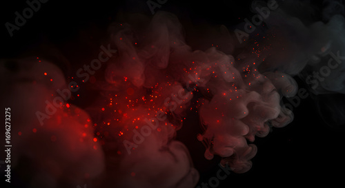 Ethereal red smoke swirls with glowing embers creating a dramatic, mysterious atmospheric background perfect for impactful designs
