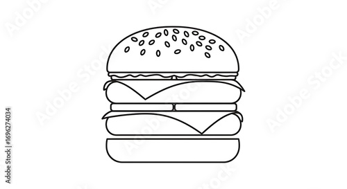 Simple Outline of a Delicious Triple-Decker Burger