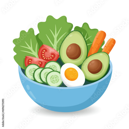 Healthy Salad Bowl Vector With Vegetables Avocado Egg Carrot