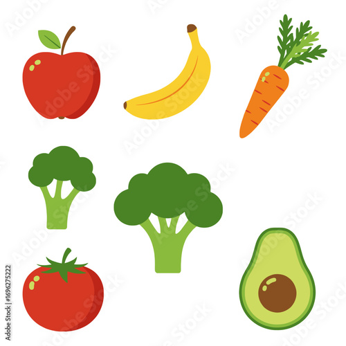 Healthy Food and Drink Vector Icons Fruits Vegetables Organic Nutrition