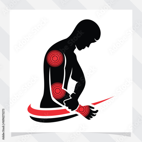 illustration of man feeling pain in his hand, arm. vector illustration.