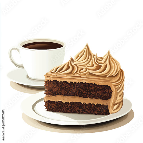 Delicious Slice of Chocolate Cake with Coffee Ready to Enjoy